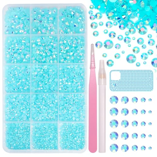 16000 Pcs Resin Rhinestones for Crafting, Flatback Blue Gems Jelly Rhinestones, Mixed Sizes Blue Bedazzling Crystal with Pickup Tool for DIY Crafts Clothing Tumblers Mugs Shoes Fabric Nail Art - color: Set-1