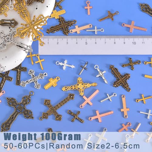 stino 100 Gram Metal Charms for Jewelry Making, Silver & Gold Plated, Bulk Pack for Bracelets, Necklaces, Crafts - color: Cross Mixed Color