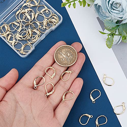Beebeecraft 50Pcs/Box Leverback Earring Findings 24K Gold Plated Stainless Steel French Earring Hooks 15.5x10x1.5mm Dangle Ear Wire Findings for Jewelry Making - color: 15.5x10mm Gold Earring Hooks