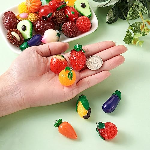 Craftdady Fruit Dangle Charms Pendants Cute Resin Food Pendants Apple Orange Pineapple Strawberry Pendants Lovely Vegetable Mushroom Charms for DIY Craft Earring Bracelet Necklace Jewelry Making - color: Mixed Shape