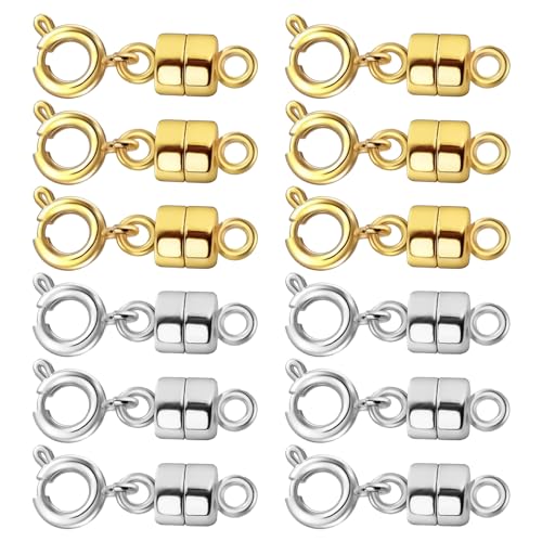 Magnetic Clasps for Necklaces Strong Magnetic Necklace Clasps and Closures, 14K Gold and Silver Bracelet Converter for Women - color: 12Pcs | Gold & Silver