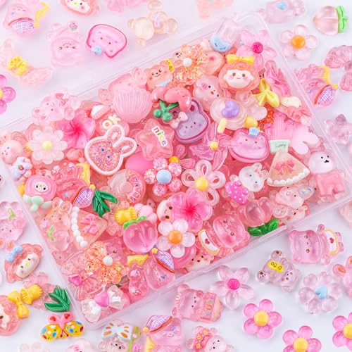 100PCS Pink Slime Charms Jelly Cute Flatback Resin Charms for Slime, Kawaii Random Decoden Charm for Embellishments Phone Junk Case Charms Bulk, Hairpins Scrapbooking Crafting & DIY Decor - color: Pink-100Pcs