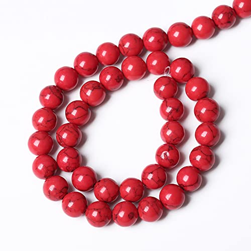 90pcs 4mm Natural Stone Beads Red Turquoise Gemstone Round Loose Beads for Jewelry Making Crystal Energy Stone Healing Power DIY Bracelets (Red Turquoise Beads, 4mm) - color: Red Turquoise Beads, size: 4mm