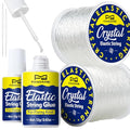 FANDAMEI Elastic String for Bracelets Making Kit, 1mm&0.8mm Clear Bracelet String, Stretchy String with 24g Jewelry Glue for Elastic String & 2 Beading Needles for DIY Necklaces, Bracelets & Jewelry