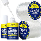 FANDAMEI Elastic String for Bracelets Making Kit, 1mm&0.8mm Clear Bracelet String, Stretchy String with 24g Jewelry Glue for Elastic String & 2 Beading Needles for DIY Necklaces, Bracelets & Jewelry