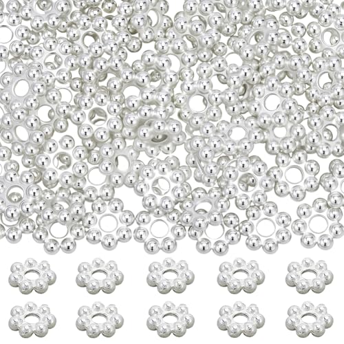 Beebeecraft 1 Box 80Pcs Flower Spacer Beads 925 Sterling Silver Plated 304 Stainless Steel 4mm Daisy Spacer Beads for Bracelet Necklace Earring Jewelry Making - color: Silver, size: 4mm