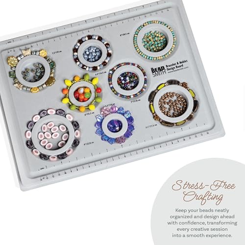 The Beadsmith Elements Bracelet & Anklet Design Bead Board –13.75 x 10.75 x 1 Inches – Removable Transparent Cover – Flocked Surface, Multiple Channels & Printed Ruler – for Jewelry Making - size: Bracelet Board - 9 Channel
