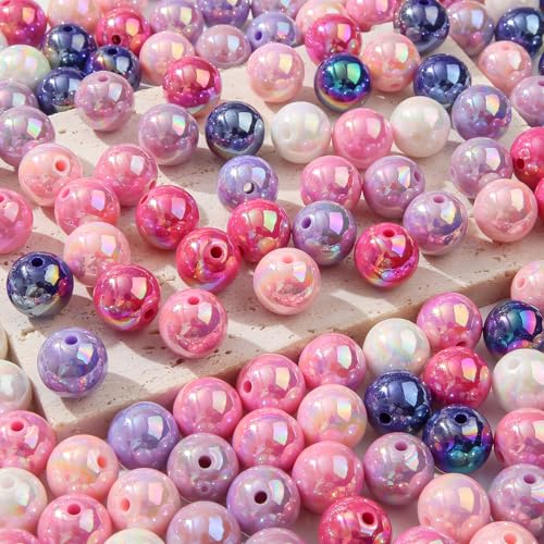16mm Acrylic Beads 100pcs Ab Pink&Purple Bead Chunk Bubblegum Beads for Pens for Necklace Jewelry Bracelets DIY Crafts Making (White&Purple&Pink) - color: white&purple&pink
