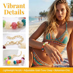 Boho Chunky Beaded Strand Bracelet for Women - Multicolor Acrylic Resin Beaded Bracelet, Adjustable Stackable Statement Jewelry for Summer Festivals