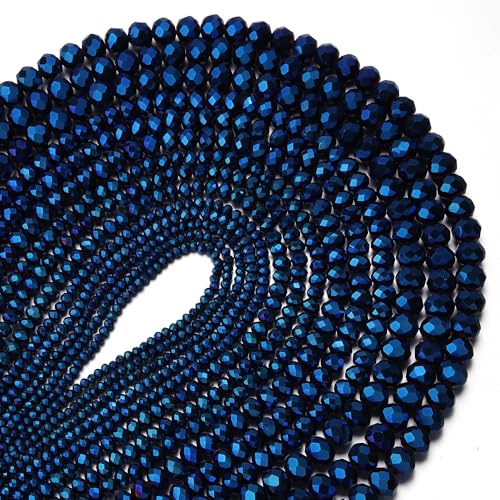 415pcs Rondelle Crystal Glass Beads 2mm 4mm 6mm 8mm Mixed Sizes, Faceted Briolette Spacer Czech Seed Loose Beads for DIY Jewelry Making (Dark Blue) - color: Dark Blue
