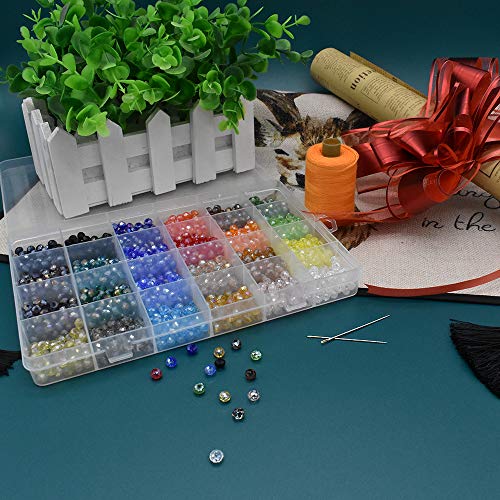 1200pcs 6mm Briolette Crystal Glass Faceted AB Beads Spacer Beads for Jewelry Making - Bracelets, Necklaces - 24 Colors with Container Box