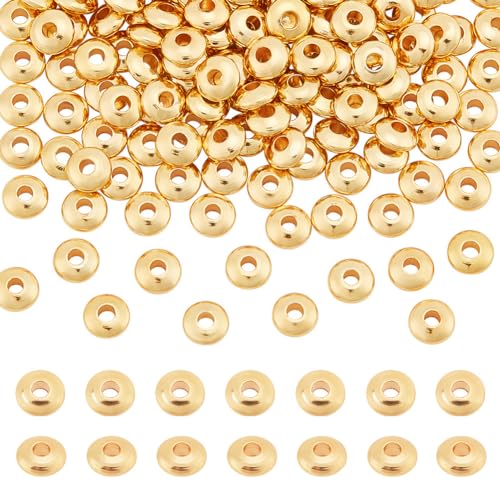 PH PandaHall 200pcs 18K Gold Flat Spacer Beads, 5mm Rondelle Heishi Beads Disc Loose Bead Metal Spacers for Heishi Clay Bead Summer Stackable Necklace Bracelet Jewelry Making - size: 1.5mm