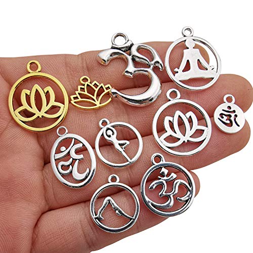 100g(80pcs) Craft Supplies Antique Silver Yoga OM Lotus Flower Charms for Jewelry Making Crafting Findings Accessory for DIY Necklace Bracelet (M294) - color: M294
