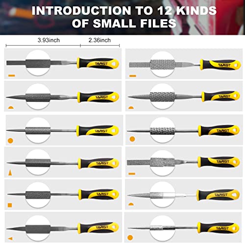 TARIST 19PCS Metal & Rasp File Set with Tool Bag, Includes Flat/Half-Round/Round/Triangle steel file, Half-Round wood file, 4 Way File and 12pcs Needle Files, Work for Metal, Wood and more - style: File Set - 19 pcs