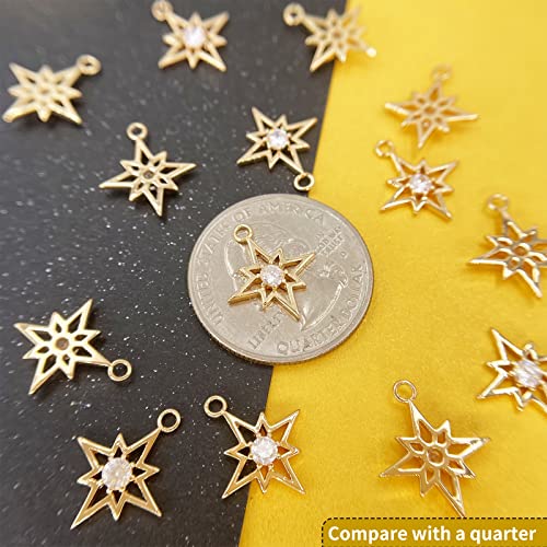 Crystal Zirconia Gold Plated Brass Charms for Jewelry Making Bracelet Necklace Earring Pendant Craft Supplies DIY Accessories - color: StarB-White-8Pcs