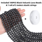 QINJIEJIE 100PCS Black Volcanic Lava Beads 8mm Natural Stone Beads Round Loose Gemstone Bead for Bracelet Beading Crystal Jewelry Making DIY Necklace Earrings 0.32" - color: Black volcanic Lava, size: 100PCS