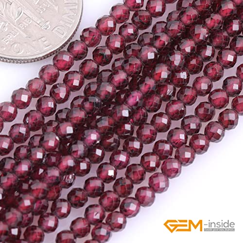 GEM-Inside Natural 3mm Red Garnet Gemstone Faceted Round Stone Loose Beads Crystal Energy Power for Jewelry Making 15" - color: AAA Red Garnet, size: 3mm