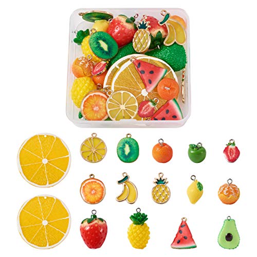 Craftdady Fruit Dangle Charms Pendants Cute Resin Food Pendants Apple Orange Pineapple Strawberry Pendants Lovely Vegetable Mushroom Charms for DIY Craft Earring Bracelet Necklace Jewelry Making - color: Mixed Color, Mixed Shape