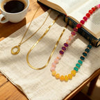Gmai Layered Beaded Necklace for Women Colorful Trendy Snake Chain Circle Pendant Choker Gold Chain Adjustable Length Bohemian Rainbow Stackable Necklaces Jewelry Gift - style: Exquisite box packaging