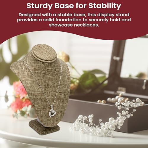 Novel Box Burlap Bust Stand Jewelry Necklace Display 6.5x4x10 Inches - Freestanding Travel Necklace Holder Stand - Necklace Mannequin Organizer Stands - Necklace Displays Medium - color: Burlap, size: Medium