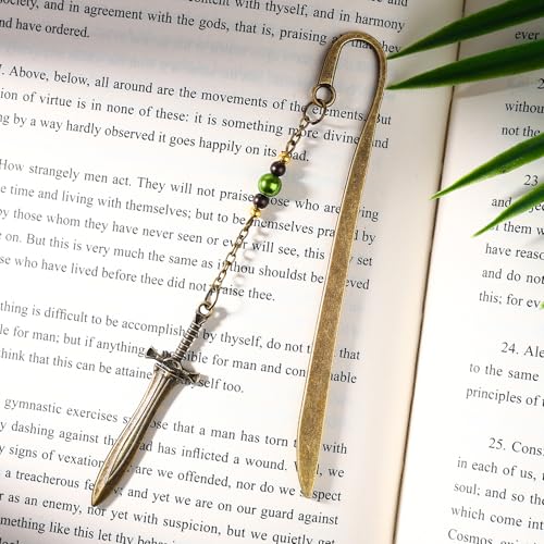 Vintage Dagger Sword Pendant Brass Metal Hook Bookmark with Bead Chain,Handmade Bookmarks for Reading Women,Men,Book Lovers,Girls,Teens,Teachers and Students - style: Dagger