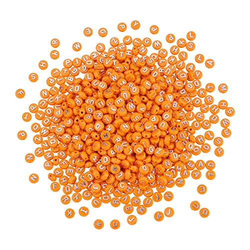 BEEFLYING 632Pcs 10MM Plating Opaque Acrylic Alphabet Beads Acrylic Letter Beads Flat Round Disc Loose Spacer Beads for Jewelry Bracelet Necklace Earring Making DIY Crafts, Dark Orange - color: Dark Orange
