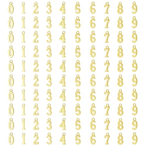 Tupalizy 0-9 Number Dangle Charms Pendant for Bracelet Earring Jewelry Making DIY Crafting Christmas Halloween Birthday Party Favor Gift Tag Box Card Packaging Decoration, 100PCS - color: Gold