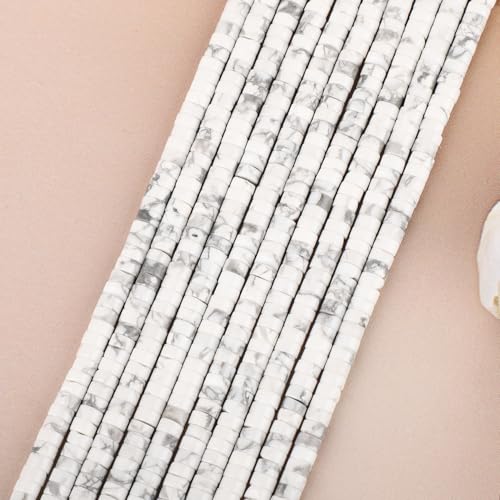 Natural White Howlite Heishi Spacer Beads Loose Semi Precious Flat Round Gemstone Disc Shape Stone for Beading Jewelry Making 4x2mm 15.5" - color: White Howlite