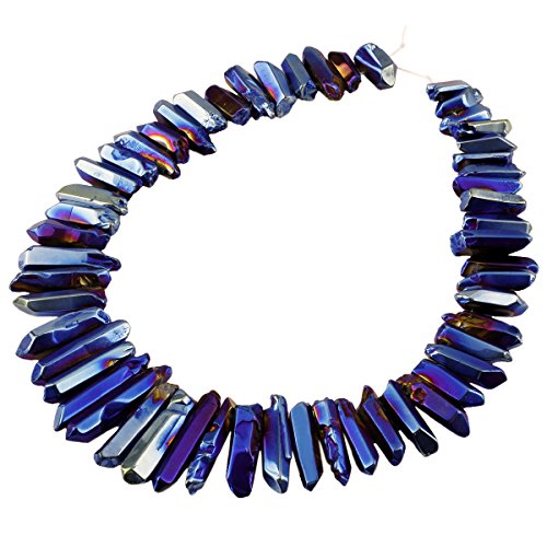 SUNYIK Deep Blue Titanium Coated Crystal Points Quartz Polished Sticks Spikes Point Beads 15 inch Strand Drilled - color: Deep Blue/Purple(Polished), size: 0.5"-1.6"