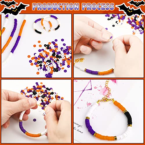 Batiyeer 3000 Pcs Christmas Fall Halloween Clay Beads Set 6 mm Patriotic 4th of July Spacer Beads Winter Polymer Clay Bead for Necklace Earring Bracelet Making(Black, Orange, White, Purple) - color: Black, Orange, White, Purple