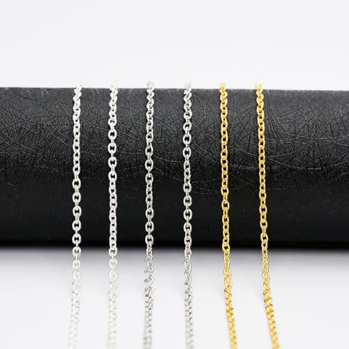 60 Feet Metal Iron Jewelry Chains 2 mm Bulk Gold and Silver Necklace Link Chains for Jewelry Making (Silver) - color: Silver