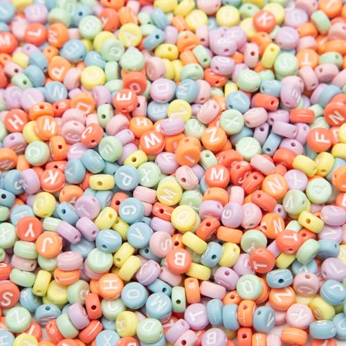 1000pcs Colorful Letter Beads, 4x7mm Acrylic Alphabet Beads A-Z Round Letter Beads for Friendship Bracelets Necklaces DIY Crafts Gifts Jewelry Making (Colorful) - color: colorful