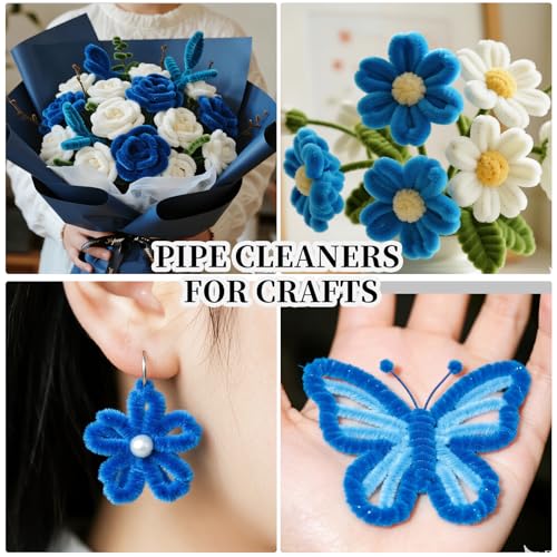 Blue Pipe Cleaners,Pipe Cleaners Craft,Arts and Crafts,Craft Supplies,Art Supplies,School Halloween Party Treat Bags,Girl Toys - color: Blue