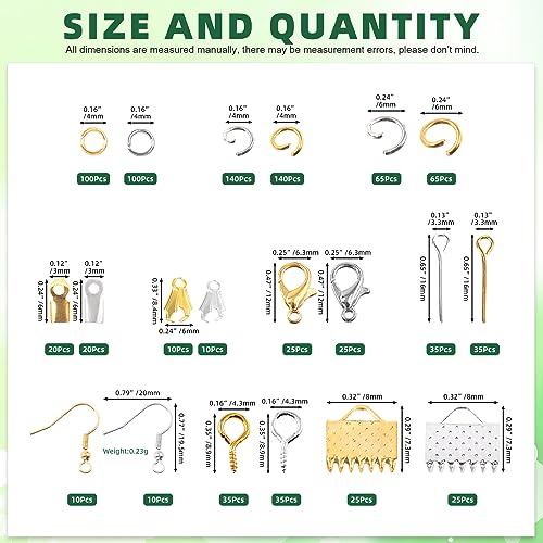 Keadic 950Pcs Jewelry Making Supplies Kit Includes Jewelry Wires, Eye Screw Pin, Jump Ring, Cord End, Lobster Clasps, Earring Hooks, Mini Jewelry Pliers for Earring Bracket Necklace Making
