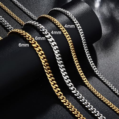 4/6mm Cuban Link Chains for Men - Gold/Silver Plated Stainless Steel Miami Curb Chain Necklace - No Tarnish Hip Hop Mens Jewelry, 18"/20"/22"/24" - color: 4MM Gold Chain, size: 24inch