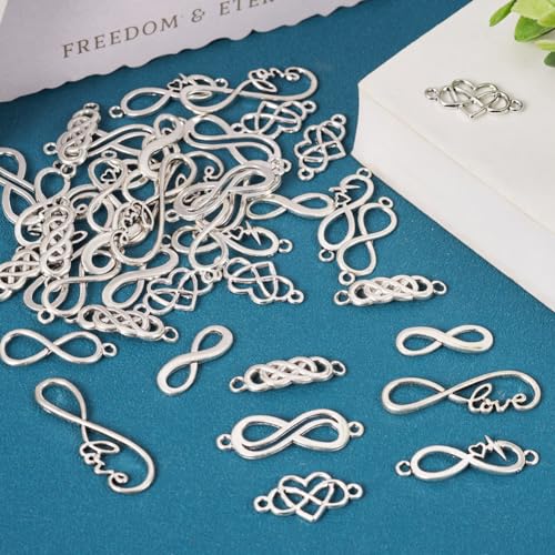 FASHEWELRY Golden Bow Connector Charms Bulk, Christmas Bowknot Link Charms, Infinity Links Geometric Hollow Bezel Pendants for Earring Bracelet Necklace Keychains Jewelry Making - color: Infinity Links-42Pcs