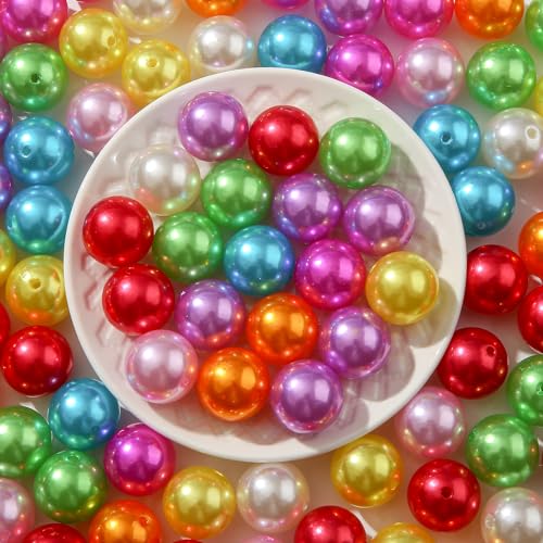 100pcs Color Pearl Beads 20mm Acrylic Bead Bulk Mixed Color Opaque Beads for Pen Bag Jewelry Making Necklace Bracelet(Pearl-1) - color: pearl-1