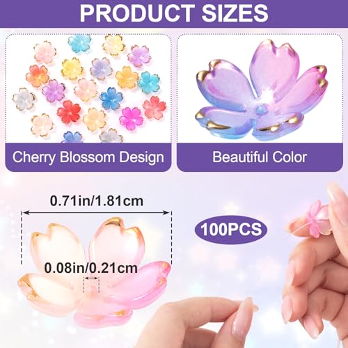 100Pcs Colorful Cherry Blossom Beads, 5-Petal Acrylic Flower Beads, Mini Spacer Beads Hair Charms Halloween Christmas for Bracelets Earring Jewelry Making - color: Multicolor