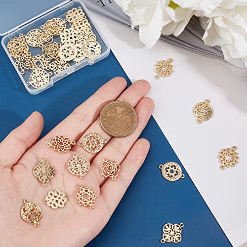 SUPERFINDINGS Baroque Style Links Connectors Gold Double Hole Pendant Connector Flower Flat Round Chinese Knot Connector Charms for DIY Jewelry Making - size: 17-20x13-19mm