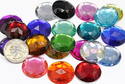 25mm Blue Sapphire A09 Flat Back Round Acrylic Rhinestones Plastic Circle Gems for Costume Making Cosplay Jewels Pro Grade Embelishments - 20 Pieces - color: Blue Sapphire A09