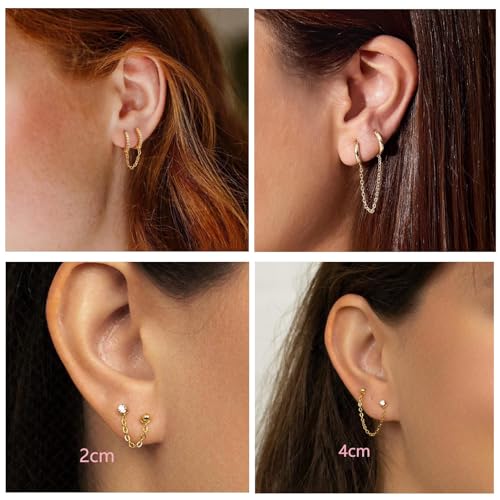 4Pcs Gold Earrings Connector Chains Set for Women, Convertible Dangle Chain for Double Piercings 50mm - color: silver and gold 4pcs