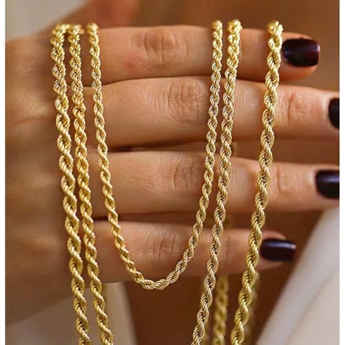 14K Yellow Solid Gold 1.5mm、2mm、3.2mm and 4.2mm Twisted Rope Chain Necklace, Ideal Gift for Women And Men(Lengths from 16 to 36 Inches) - size: 36inch