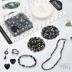 Black Crystal Bead DIY Set - Approx. 600-Piece Glass Beads Kit with Mixed Size Crystal Rondelles & Heart Pendants - Perfect for Jewelry Crafting - Elegant Gift Box - color: Black