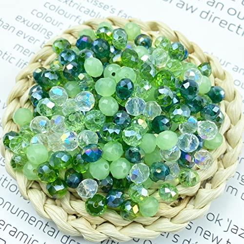 Jmassyang 8mm Briolette Rondelle Faceted AB Crystal Glass Beads for Jewelry Making Bracelets Necklaces Earrings (Green Mixed, 250pcs) - color: Green Mixed, size: 6x8mm
