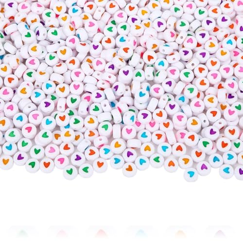 Augshy 700Pcs Round Heart Beads,Valentine's Day Acrylic Heart Beads for Bracelets Jewelry Making Lanyard Necklace Friendship Bracelets(4 x 7 mm) - style: Colorful Heart Style