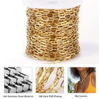 33FT 18K Gold PVD Plated Paperclip Chains Roll, 3.3mm Gold Stainless Steel Oval Link Chains Spool Bulk for DIY Jewelry Making Necklace Bracelet - color: 18k gold(3.3mm)