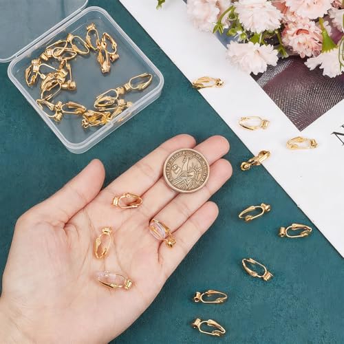 1 Box 36Pcs Gold Earring Converter Clip on Earrings Converter Brass Non Pierced Earring Clips with Silicone Pads Painless Clip on Earring Findings for Jewelry Making Supplies DIY Craft Women - color: Gold