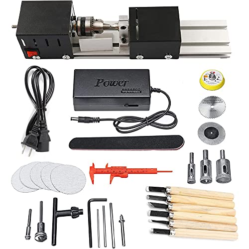 YWY Mini Lathe Machine Tool DIY Woodworking Wood lathe Milling machine Grinding Polishing Beads Drill Rotary Tool Set, 2.76 x 6.3inch, 12-24V 96W，7 Speeds
