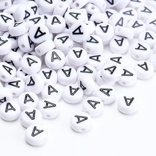 100Pcs Letter Beads - 4x7mm White Round Acrylic Alphabet Beads for Jewelry Making DIY Bracelets, Necklaces & Key Chains - color: A 100Pcs