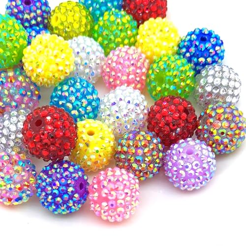 50pcs 20mm Large Size Rhinestone Disco Ball Beads Round Spacer Color Painted Charms for Jewelry Bracelet Necklace Pen Bag Chain Making Crafts Beading Supplies (20mm Mix Colors Rhinestone) - color: 20mm mix colors rhinestone